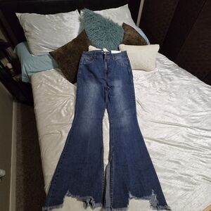 Women's Blue Flared Jeans With Side Slits By EST 1946 Cato Size 14 NWT